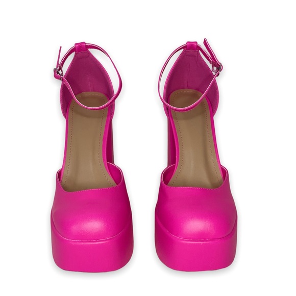 Hot Pink Platform Block High Heels Size 8 - Picture 4 of 12